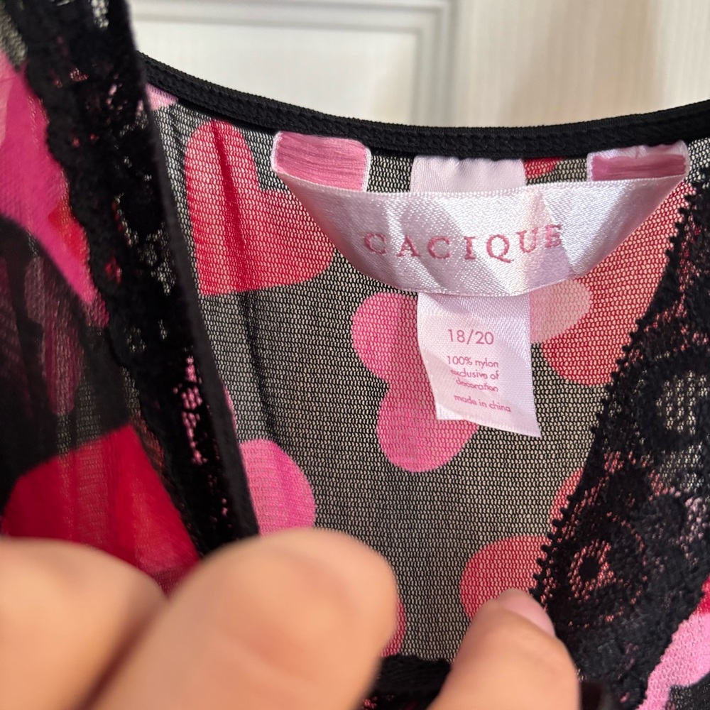 Cacique Lane Bryant Size 18/20 Mesh Heart Print Chemise Slip Lace neglige Y2k - Picture 5 of 7
